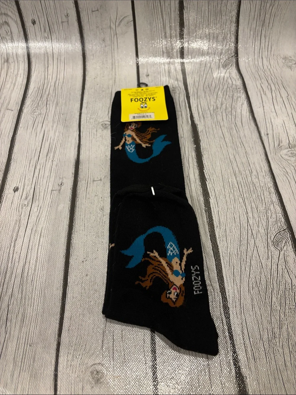 Foozys  Black Socks with Colorful Mermaid Motif tall socks